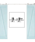 7-Foot Sliding Barn Door Hardware Kit With Top Mount Stainless Steel Track For Double Wood Doors, front view