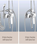Bathroom Shower System Waterfall Rain Top Spray Lifting And Rotating Set Fixture(E) with spray gun and diverter. Side view.