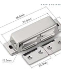 Push To Open Magnetic Cabinet Catches Two Pack Stainless Steel Heavy Duty Drawer Latches with dimensions displayed