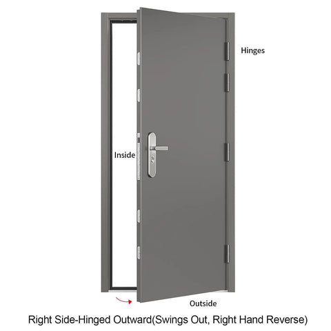 Quick Mount Steel Security Door With Frame And Hardware, Gray Right Side Hinged Outward, Adjustable Width From Forty Three And Five Sixteenths Inches To Forty Five And Eleven Sixteenths Inches, Height Eighty One And Eleven Sixteenths Inches