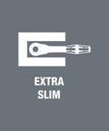 Illustration highlighting the extra slim design of the Zyklop Imperial Metal Ratchet Set, 29-Piece, 3/8 Inch Drive.