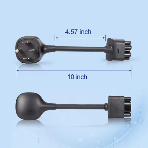 Sweet Plug Play Nema 14-50 Ev Adapter Custom Made For Tesla Gen 2 Mobile Chargers with 10 inch cord, showing plugs and dimensions.