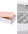 Sweet Hot Pink PP Underwear Storage Bin With Write On Lid Fits Right In Closets Drawers And Underbed Spaces To Keep Your Lingerie Socks Small Stuff Super Tight, open lid showing divided interior.
