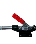 Industrial Grade Toggle Clamp Quick Release Tooling Fixture With Push Pull Lever For Heavy Duty Workholding And No Sweat Setup On Every Solid American Workbench Station, showing red grip lever and metal clamp.