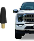 Ford Universal Antenna Delete Cap Replacement For F Series And Bronco 2009 2026 next to a Ford truck front view for size reference