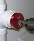 Clean Ream Extreme Pipe Reamer with three eighths inch hex shaft and one and a quarter inch aluminum head in use on PVC fitting