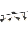 Dope Lofty Industrial Four Light Track Lighting Fixture With Pivoting Heads In Matte Black And Brass Accents, side view