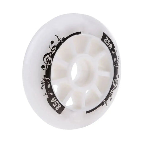Durable Inline Skate Wheels 90mm And 110mm 85A Durometer For Indoor Outdoor Use, white wheel with black musical design, front view