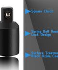 Pro Grade Power Drill Socket Adapters And Reducers Set, Impact Grade, 4 Piece, spring ball head lock, black oxide coated