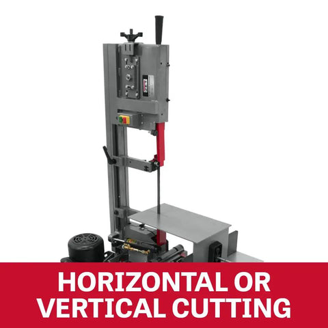 8 Inch Portable Dual Mitering Bandsaw With Hydraulic Downfeed, 1 HP, 115/230V 1 Phase, Automatic Shutoff, Self Propelled Blade Brush, Large 16 x 10 Inch Vertical Cutting Table, Heavy Duty Shop Workhorse For Precise Bevel And Miter Cuts