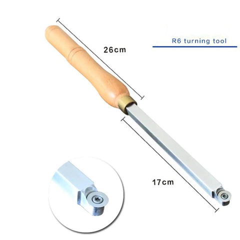 Six Piece Hss Woodturning Chisel Set Featuring Carbide Tips And Fully Heat Treated Shafts For Precision Lathe Cutting And Diy Woodworking Projects Solid Gear That Stays Nasty Sharp 26cm long tool with wooden handle and metal tip.