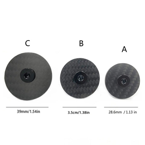 Slick Carbon Fiber Bicycle Headset Top Caps With Stainless Steel Bolts Matte Black Coating Corrosion Proof in three sizes.