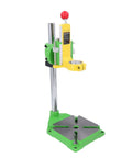 Built Tough Heavy Duty Drill Press Stand for 38 to 43mm drilling machines with rotatable head on green base.