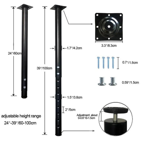 Adjustable Metal Table Leg Set 24 To 40 Inches Black Finish For Home Office DIY Desks And Workbenches 4 Pack With 0.6 Inch Fine Leveling