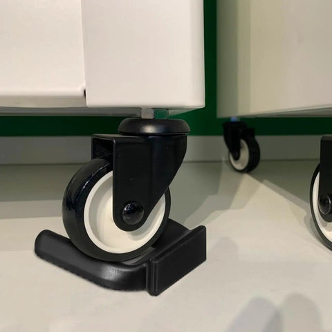 2 Pack No Slip Wheel Stoppers For Caster Wheels, Heavy Duty Rubber Cups, Bed And Fridges Stop Pads, Protect Hardwood Floors, Great For Office Chairs, Cribs, And More, Black installed under office cabinet caster wheels
