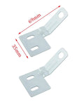 8 Pieces Bifold Door Surface Aligners Repair Parts Kit For Sliding Closet Doors And Bifold Closet Hardware Replacement Including Metal Top Pivot Brackets For Easy Installation And Repair Of Foldable Wardrobe Doors Silver showing metal brackets with dimensions marked 69mm and 35mm.