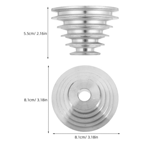 Premium Hardcore Heavy Duty Multi V Groove Aluminum Drill Press Pulley step drive sheave, dimensions 5.5cm and 8.1cm, for woodshop use.