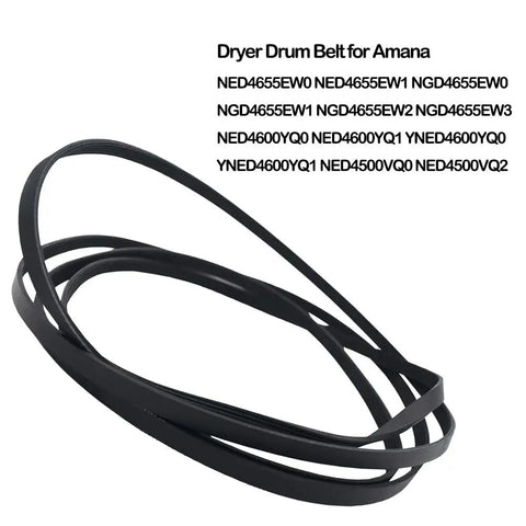 Dryer Drum Belt Replacement For NED4655EW0 NED4655EW1 NGD4655EW0 NGD4655EW1 Durable rubber belt coiled on white background