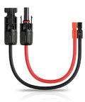 Black and red DC power connectors with quick disconnect terminals shown on white background.