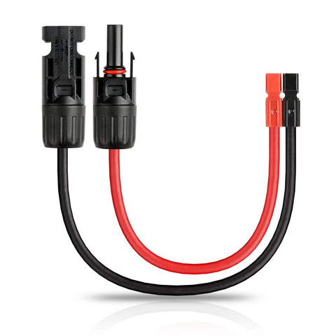 Black and red DC power connectors with quick disconnect terminals shown on white background.