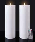 Outdoor Flameless LED Pillar Candles Set Of 2 12 Inch By 4 Inch Battery Operated With Remote Timed Flicker Waterproof Plastic Candles