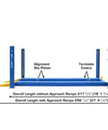 Commercial 4 Post Vehicle Alignment Lift With Heavy Duty Rotating Platforms And Secure Grip Flooring designed for daily use, shown with measurements.