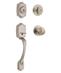 Front Door Lock Handle And Deadbolt Set With Exterior Handleset And Interior Knob Satin Nickel Finish Pick Resistant SmartKey Rekey Security