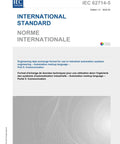 IEC 62714-5 Ed 1.0 Standard For Cutting Edge Industrial Automation Systems Engineering document cover, showcasing technical data format description.