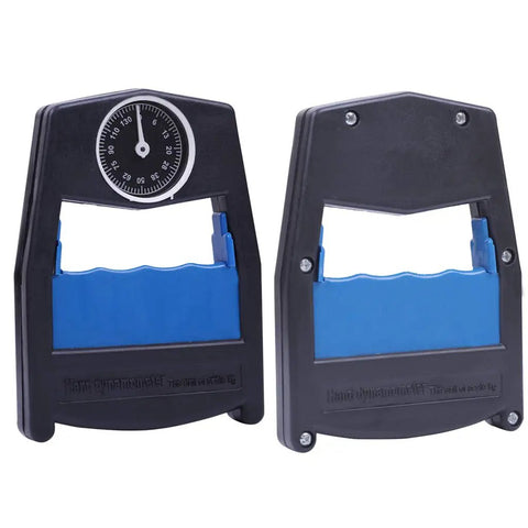 Hand Grip Dynamometer Strength Meter With Adjustable Tension For Rehab And Training, Ergonomic Grip Gauge For Musicians, Drummers, Guitarists, And Everyday Fitness, Precise Force Reading And Easy One Hand Use, black and blue plastic