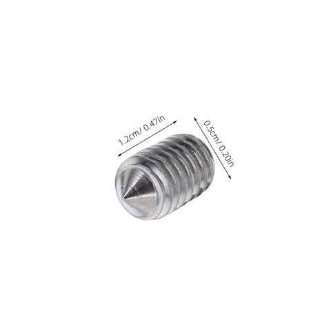 Close-up of a stainless steel metric set screw with cone-point tip, part of 400-piece assortment kit, size M3 M8 for home repair use.