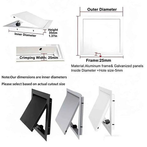 Straight Up Heavy Duty Metal Access Panel For Drywall Plumbing Repair Wall Cover Plate Push To Open Inspection Hatch No Sweat Home Reno Upgrade White 12X22 In. showing aluminum frame and galvanized panels.
