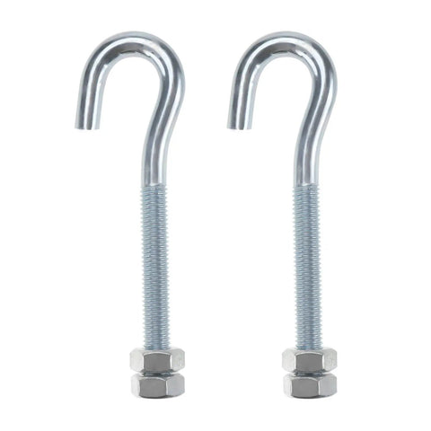 Two metal hooks from Garage Door Cable And Pulley Kit With 2 Pairs Of Galvanized Aircraft Cables And 4 Heavy Duty 3 Inch Pulley Sheaves