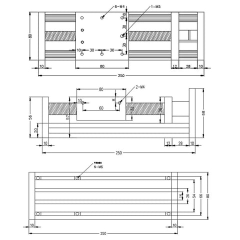 Technical drawing of Dual Shaft Ball Screw Linear Motion Stage With Stepper Motor Precision Electric Cross Slide Module 1000 Millimeter Stroke.