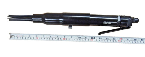 18 Inch Air Pneumatic Needle Scaler For Quick Paint And Rust Removal With 5000 BPM And 19 Needles, Welding Prep Tool next to ruler