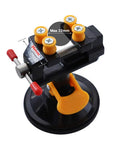 Universal Mini Suction Vise Clamp With 360 Degree Rotation featuring suction base and jaw measurements, ideal for precision work.