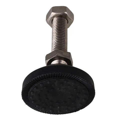 Four Pack Swivel Adjustable Leveling Feet With Nylon Metal Build And Grippy Antislip Cushions, close-up of threaded stem and rubber pad.