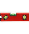 Portable Aluminum for spirit Level with V-Groove Design for Pipe in red, featuring three clear vials for precise measurements.