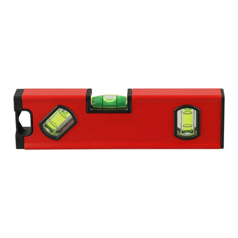 Portable Aluminum for spirit Level with V-Groove Design for Pipe in red, featuring three clear vials for precise measurements.