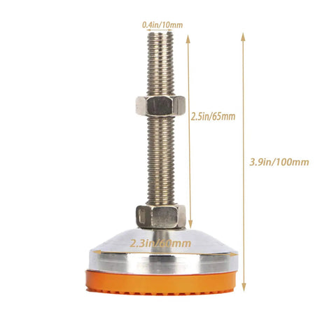 Set Of 4 M10 Thread Leveling Feet Adjustable Leg Levelers For Furniture Machines Cabinets And Equipment, Carbon Steel With Rubber Pads