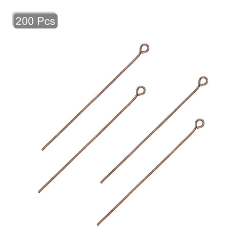 Red Copper Eye Pins 45mm 21 Gauge 0.7mm For Jewelry Making Findings DIY Craft Bead Stringing Necklaces Bracelets Earrings Head Pins Ideal 200 Pieces For Beaders DIYers And Craft Lovers, 200 pcs