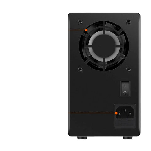 Back view of Adjustable DC Bench Power Supply Pro Grade 0 To 30V 0 To 10A Lab Grade Regulated Switching Power Supply with fan and power switch.