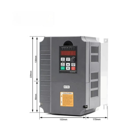 Beefed-Up 7.5kW VFD Inverter For 220V 380V Motors, Smooth Variable Frequency Drive With 1 HP Or 3 HP Input And 3 HP Output, Energy Saving, Pure Copper Windings, Safe Durable Performance, gray unit with keypad and size markings