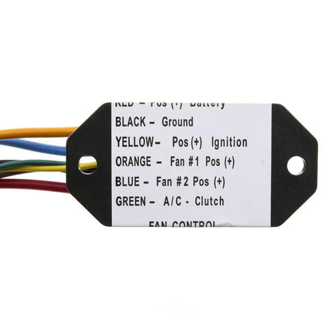Upgrade Your Ride With This Heavy Duty Engine Cooling Fan Module wiring harness label showing color codes for connections.