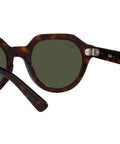 Back view of Gina Square Sunnies in Havana frame with green lenses, 53mm size, showing arm and hinge details.