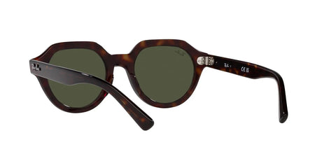 Back view of Gina Square Sunnies in Havana frame with green lenses, 53mm size, showing arm and hinge details.