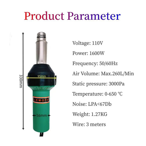 Beast 1600W 110V Hot Air Gun Welding Torch For Plastic Welding And Roofing with specifications displayed next to the tool.