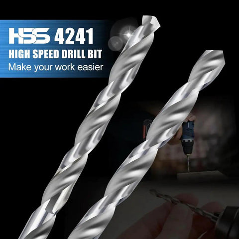 Rock Solid Heavy Duty High Speed Steel Twist Drill Bit Set 10 Piece Kit With Straight Shank Fits Dremel Rotary Tools, showing HSS drill bits.