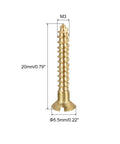Brass Wood Screws M3 x 20mm Slotted Flat Head Self-Tapping Fasteners shown with dimensions for DIY projects and woodworking