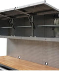 2 Pack Of 72 Inch Tall Stainless Steel Rolling Tool Chest With 15 Drawers 3 Wall Cabinets Pegboard And Deep Wood Top overhead view with open cabinets