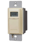 Front view of 7 Day Astronomic Time Switch EI600C for Single Pole and 3 Way, ivory color, with digital display and mount, no neutral wire needed.